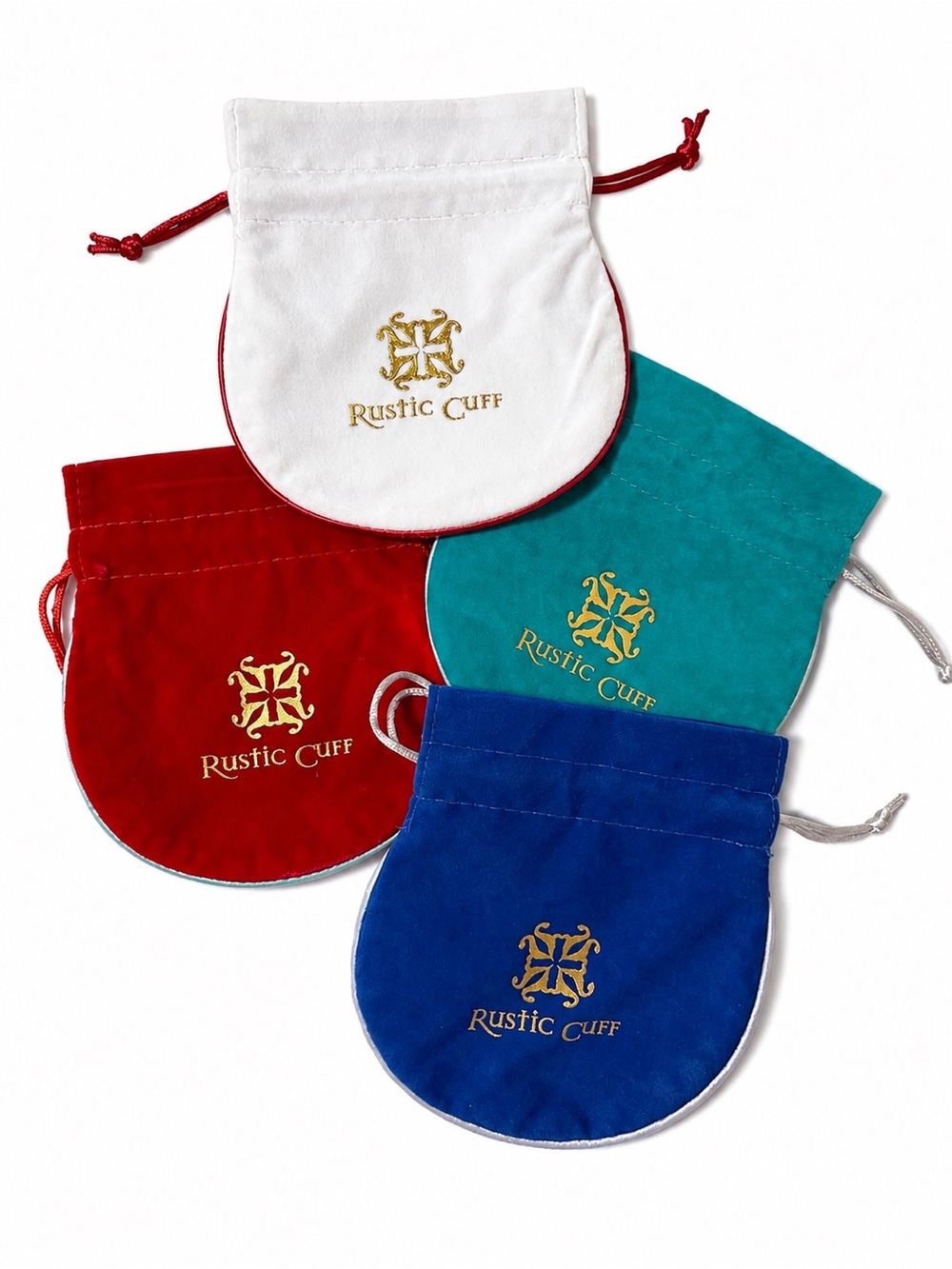 Rustic Cuff Jewelry Drawstring Pouch Storage Bags Lot of 4 Red Blue Teal White